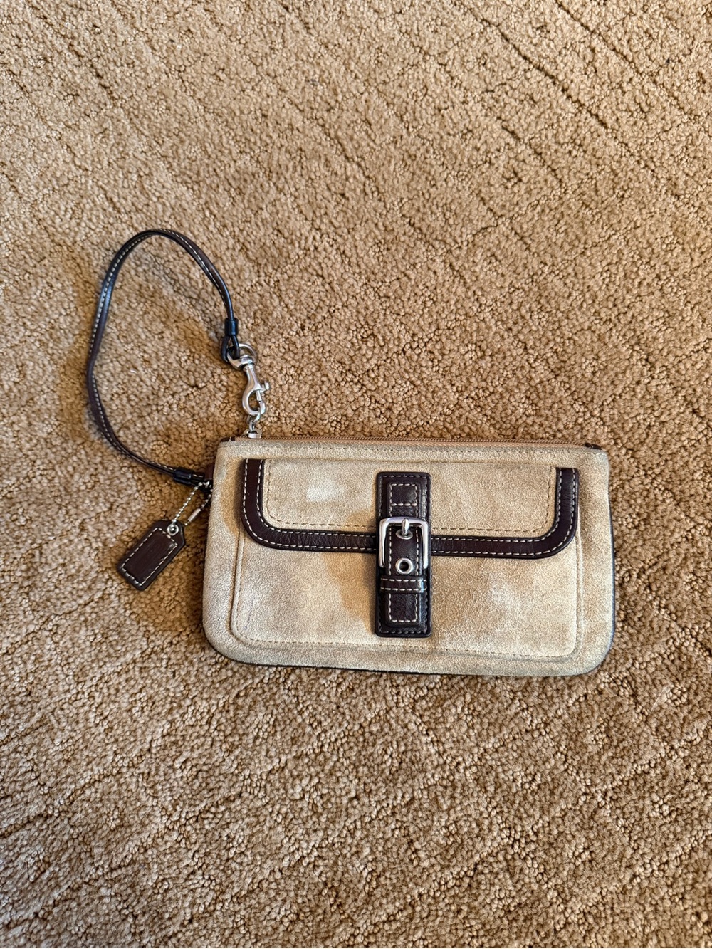 Coach Tan Suede With Black Trim Lock Wristlet Y2K READ*